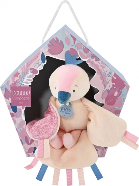 Ajándékkészlet Doudou - zenélő plüss játék madárka rózsaszín 23 cm