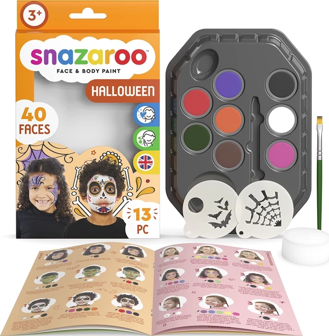 Snazaroo 8 színes arc- és testfestő készlet Halloween sablonokkal