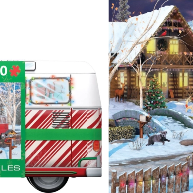 EUROGRAPHICS puzzle fém dobozban karácsonyi Volkswagen busz 550 darab