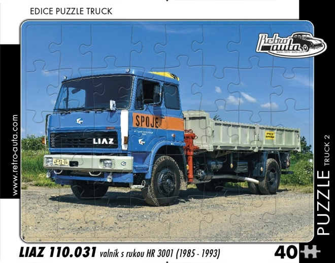 Retro Autók puzzle – LIAZ platós teherautó hidraulikus karral, 40 darab