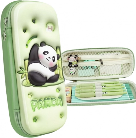 Zöld panda mintás iskolai tolltartó