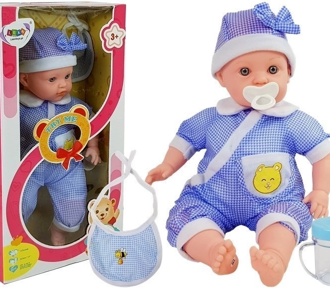 Baba Játékbaba 45 cm Kék Ruhában