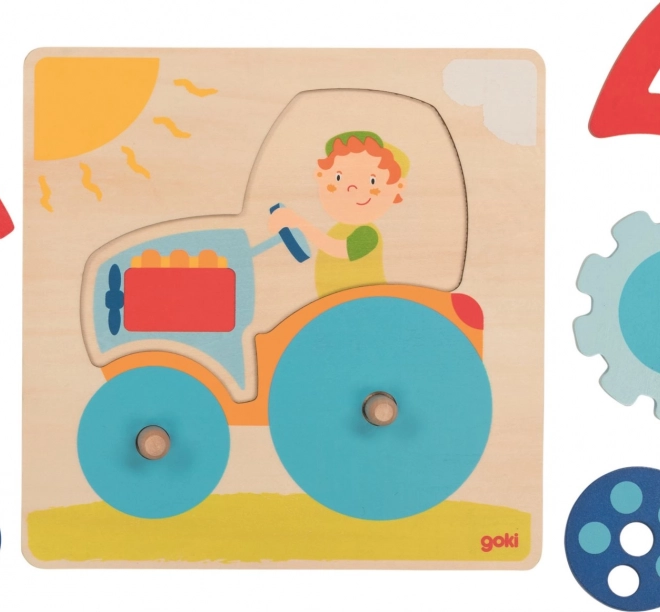 Goki fa puzzle traktor, 6 darab