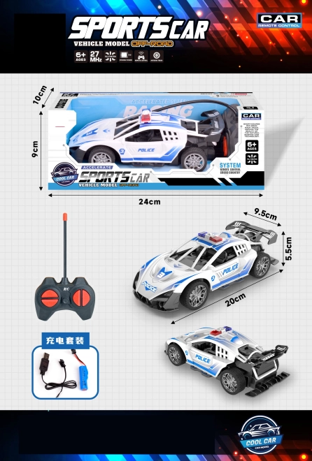 Rendőrségi RC autó távirányítással, 20 cm