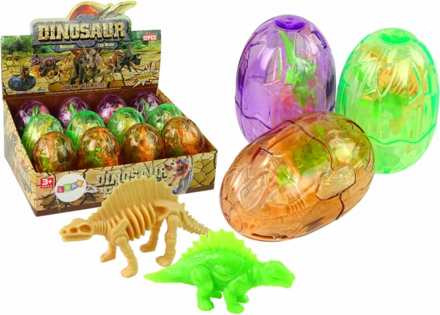 Nagy, átlátszó dinoszaurusztojás 2 figurával, 9 cm