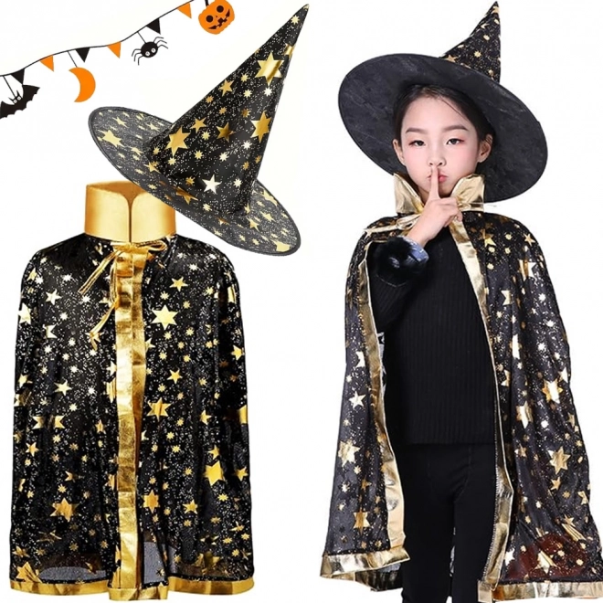 Gyermek boszorkány/jelmez köpenly;akalappal Halloweenre