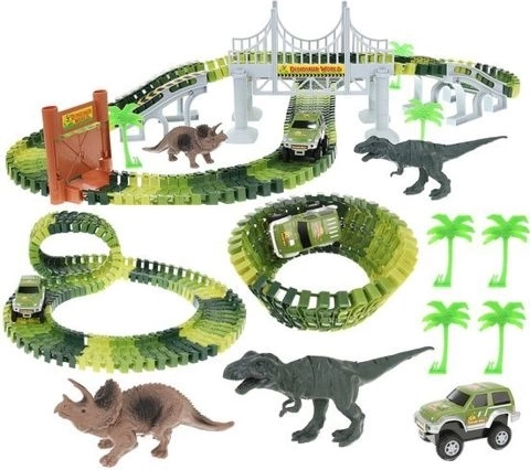 Dinoszaurusz versenypálya híddal és terepjáró autóval, 153 darab