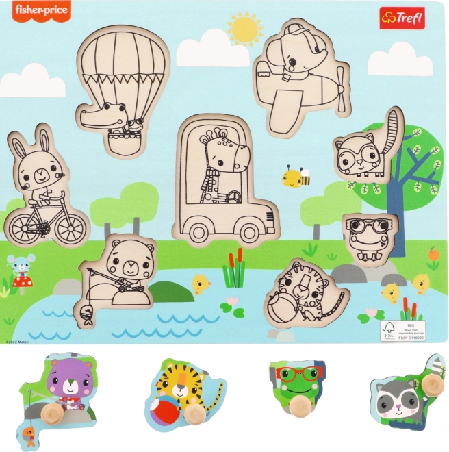 Fisher-Price fa behelyezős puzzle – állatok, 8 darabos