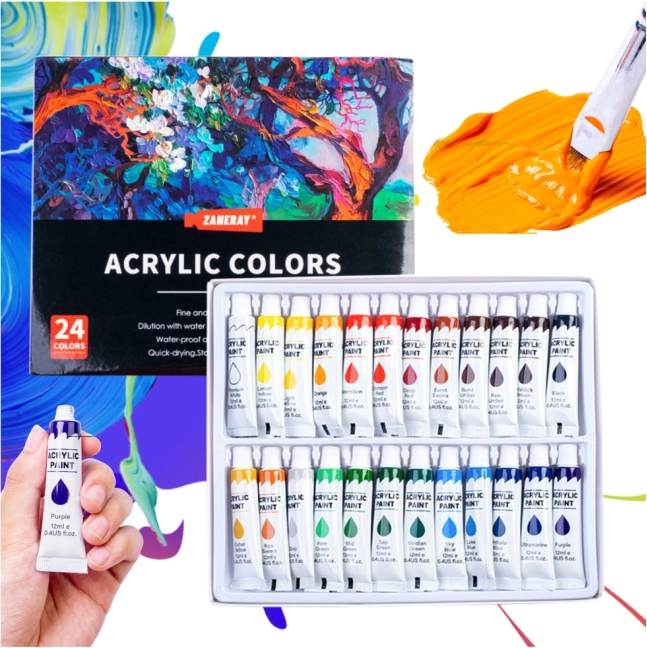 Akril művészfesték-készlet 24×12 ml-es tubusokban – gazdagon pigmentált