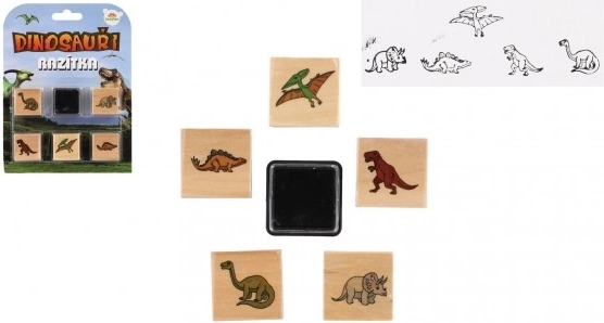 Fa dinoszauruszos bélyegek 5+1 tintapárnával, 3 × 3 cm