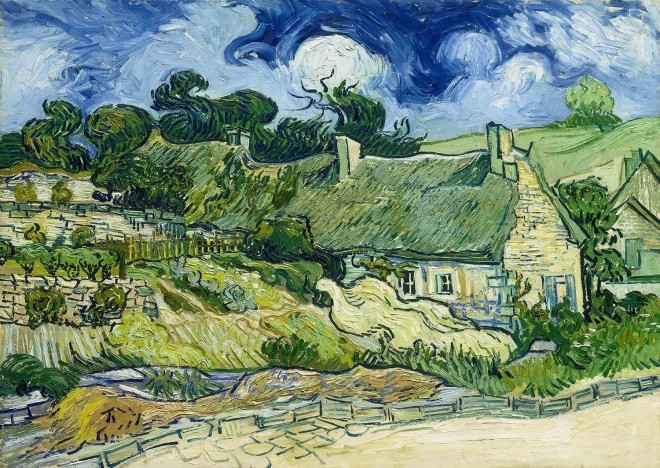 Élvezze Vincent van Gogh puzzle: Nádtetős házak Cordeville-ben 1000 darab