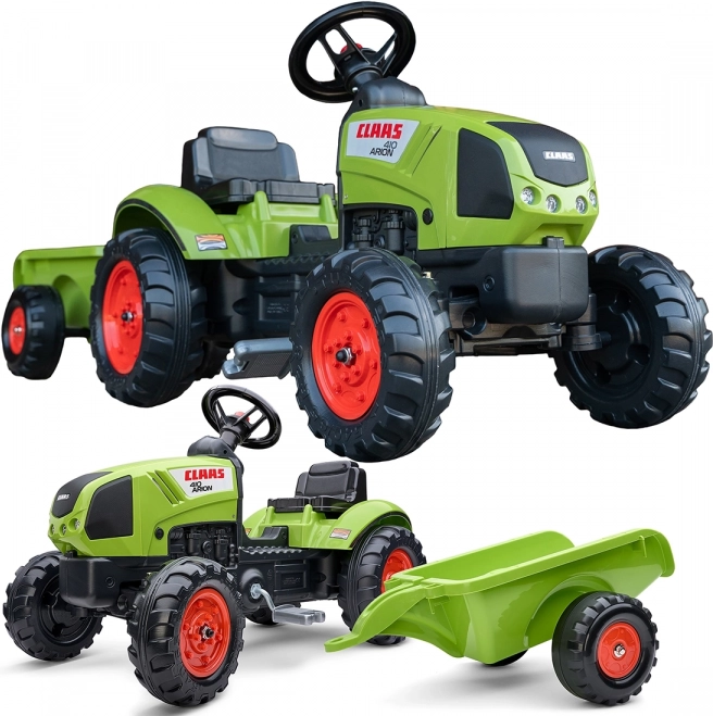 Falk traktor Claas zöld pedálos utánfutóval és kürttel gyerekeknek 2 éves kortól