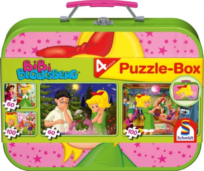 Puzzle Bibi kis boszorka 4 az 1-ben fémbőröndben (60, 60, 100, 100 darab) SCHMIDT
