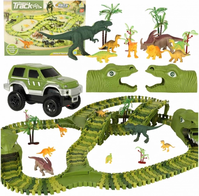 Versenypálya dinoszauruszokkal és autókkal, 240 darabbal
