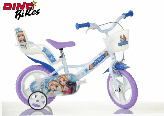 Dino Bikes 12-es gyermekkerékpár Hókirálynő, kosárral és babának való üléssel