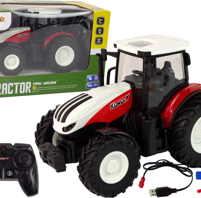 Távirányítós traktor 1:24 piros-fehér farm