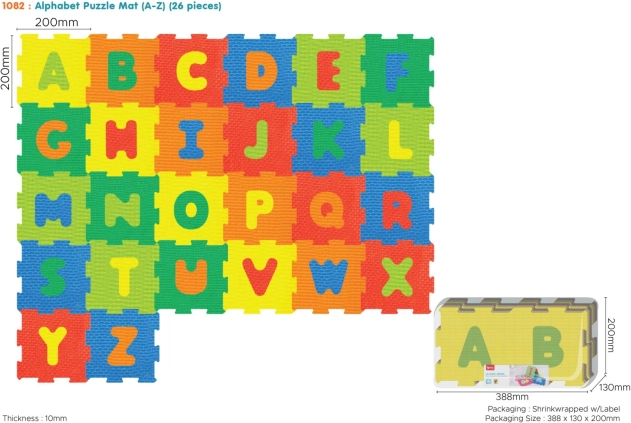 Hab puzzlek, ábécé gyerekeknek 10 hó+, 26 elem kivehető betűkkel, EVA hab, élénk színek