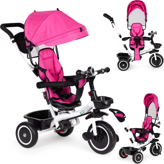 Gyerek tricikli forgatható üléssel és tetővel rózsaszín ECO TOYS