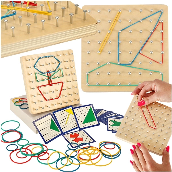 Geoboard fa puzzle gumiszalagokkal