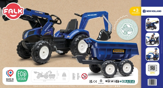 Traktor New Holland pótkocsival, kék, 3 éves kortól gyerekeknek