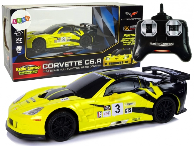 Corvette C6.R sárga távirányítós sportautó 1:24 világítással