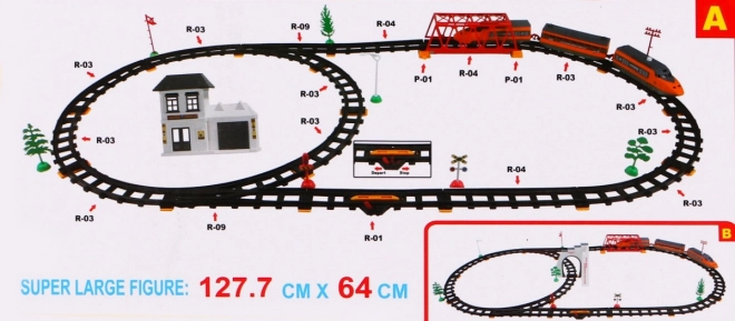 Nagy vonatkészlet gyerekeknek 3+ vonat kocsival és kiegészítőkkel 56 darab