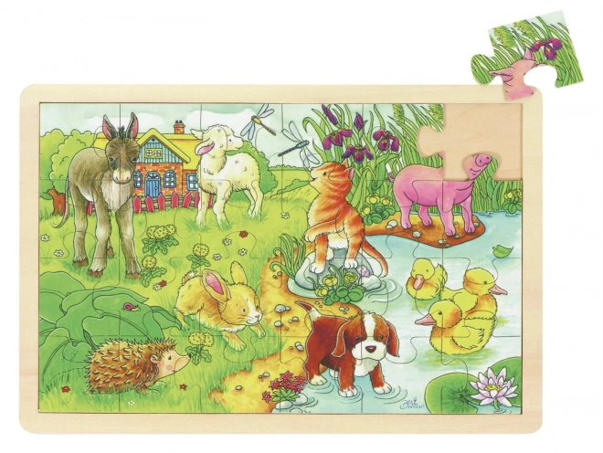 Fa puzzle Állatok az állatfarmon 24 darabból