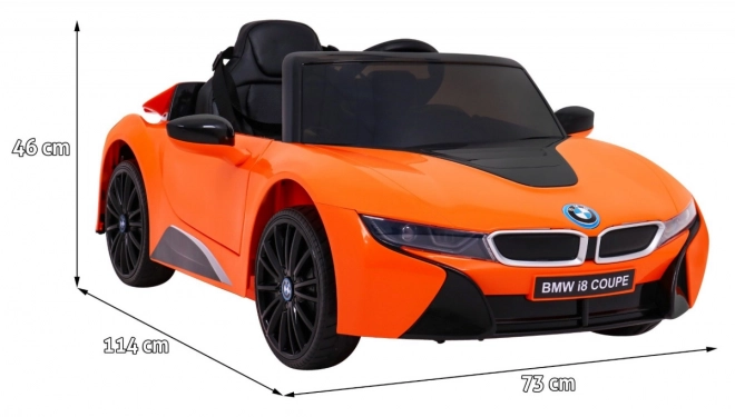 BMW I8 Lift akkumulátoros autó narancs + Távirányító + Lassú indítás + 3-pontos övek + MP3 USB + LED dióda