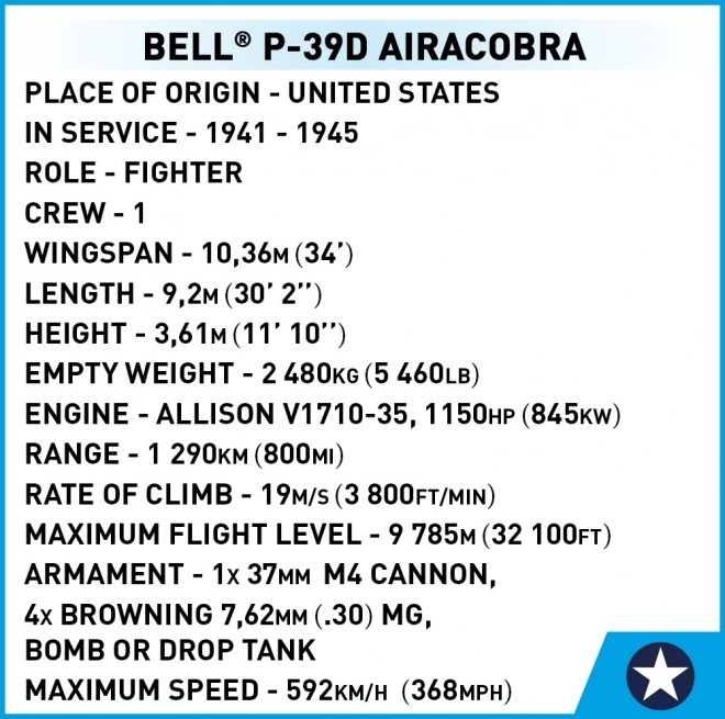 Cobi Bell P-39D Airacobra második világháborús vadászrepülő modell