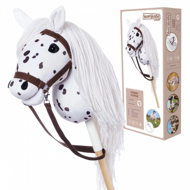 Hobby Horse HOPPIHORSE Sport Edition kollekció fehér leopárd színű lovacska rúdra szerelve