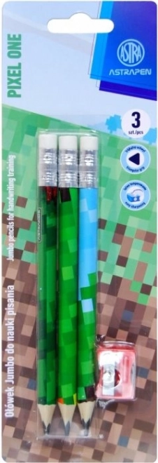 Astra háromszög alakú HB ceruza Pixel One 3 darab hegyezővel