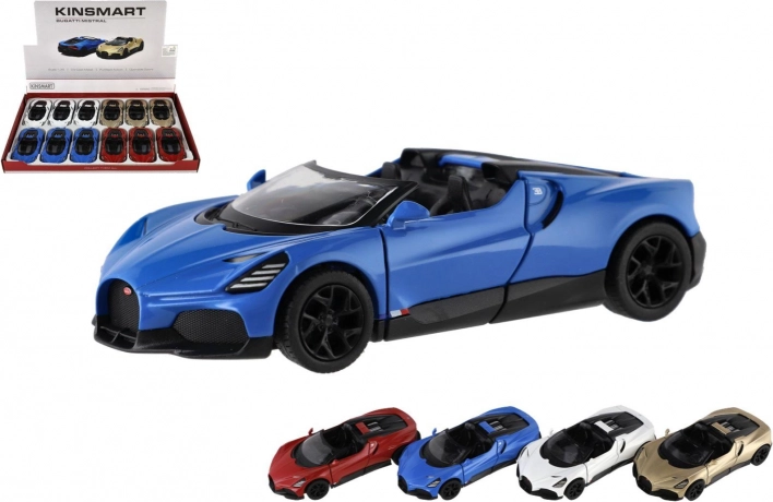 fém autómodell Kinsmart Bugatti Mistral 13 cm visszahúzós meghajtással és nyitható ajtókkal