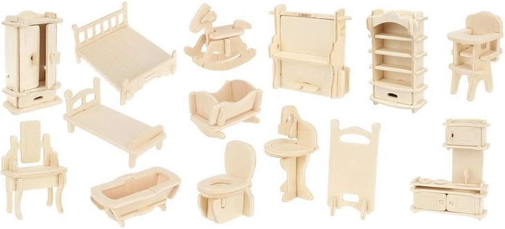34 darab fa bútor a teljes babaházhoz