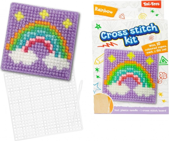 Keresztszemes hímzőkészlet különféle típusokkal dobozban