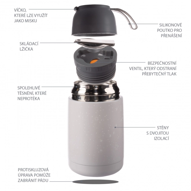 Ételtermosz szilikon fogantyúval, Virág mintás, 620 ml