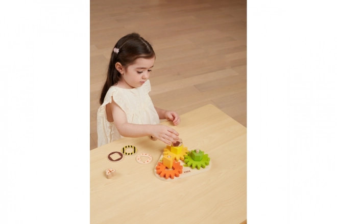 Viga fából készült fogaskerék alakzatok és mechanizmusok puzzle
