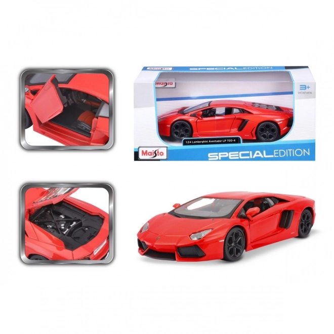 Lamborghini Aventador Coupé fém model 1:24 - narancssárga-piros