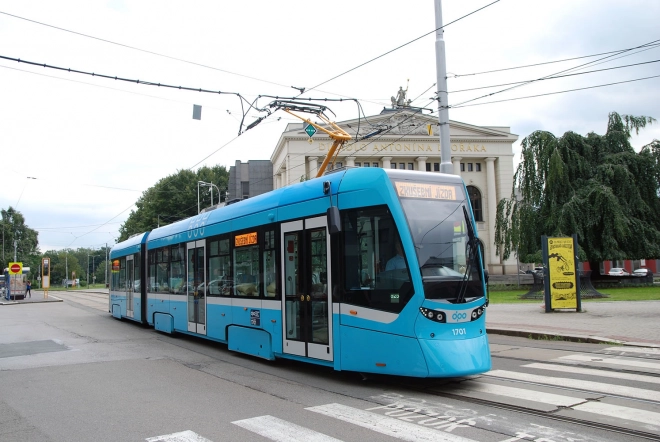 Modern villamos Ostrava kék 47 cm