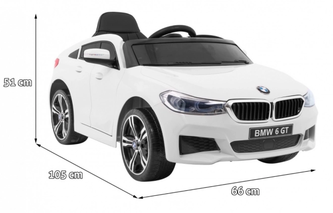 BMW 6 GT Fehér akkumulátoros autó + távirányító + lassú indítás + EVA + övek + LED MP3
