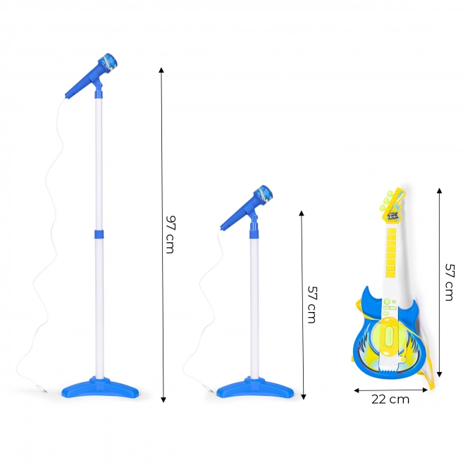 Elektromos gitár és mikrofon állvánnyal gyerekeknek - kék