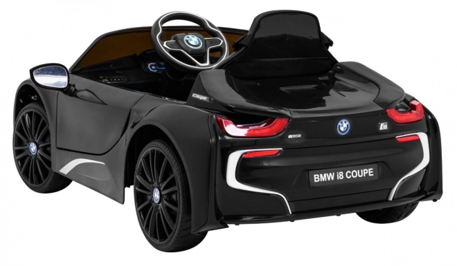 BMW I8 Lift Akkumulátoros Autó Fekete + távirányító + lassú indítás + 3 pontos övek + MP3 USB + LED dióda