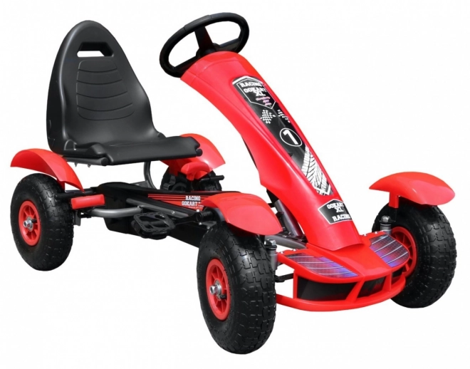 Racing pedálos gokart XL gyerekeknek 3+ Piros + Felfújható kerekek + Állítható ülés + Szabadonfutó