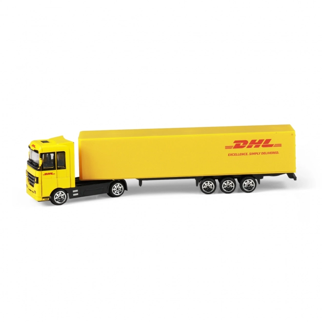 DHL utánfutós teherautó, szabadon futó, 19cm