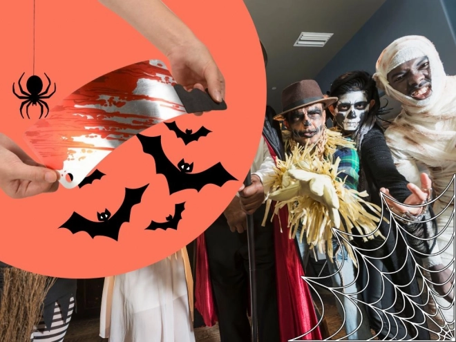 Halloweeni girland véres eszközökkel