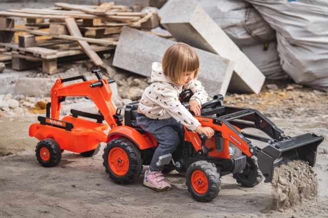 Kubota játék traktor utánfutóval és markolóval