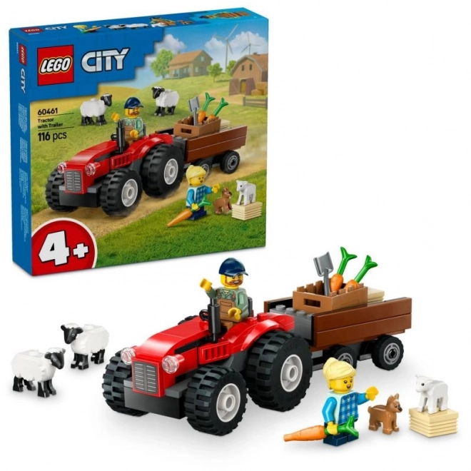 Vörös traktor utánfutóval és birkával LEGO City