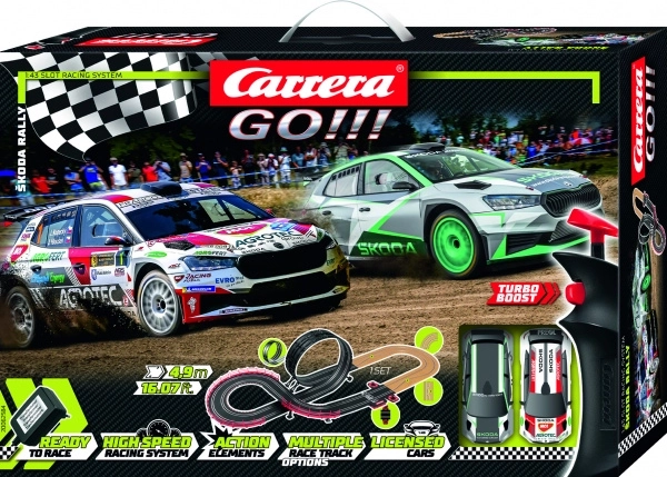 Carrera GO autóversenypálya Škoda Rally 4,9 m hurkokkal és két Fabia RS Rally2 autóval