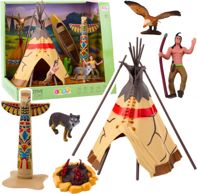 Indiánkészlet figurákkal és teepee-vel