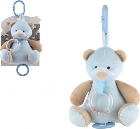 Függeszthető zenélő plüss maci 18 cm – kék