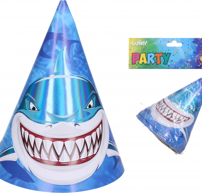 Cápás parti kalapok, 15 cm, 6 db